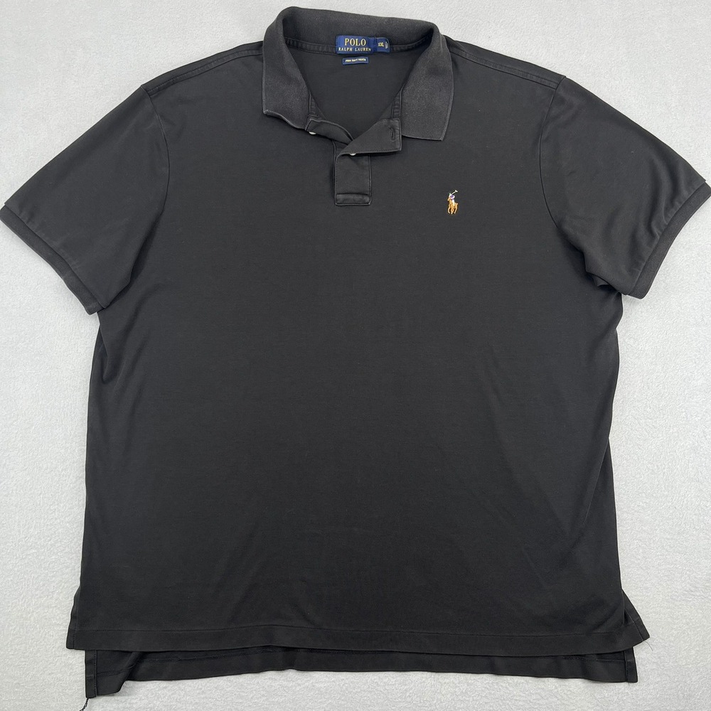 Polo Ralph Lauren Mens XXL Black Pima Soft‎ Touch Short Sleeve Polo Shirt Logo